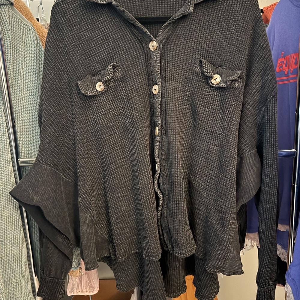 Free People Washed Black Button-Up Women Sweater